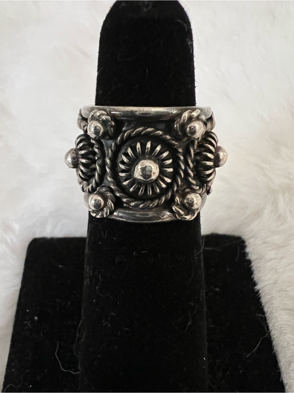 Vintage Taxco Mรฉxico Sterling Silver Ornate Sunburst Band Ring - Silver